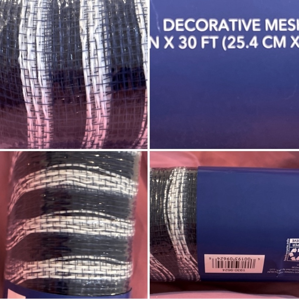 Deco Poly Mesh Ribbon NAVY & Thin White Stripes 10” X 10 YDS PATRIOTIC 2 Rolls